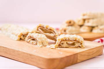 white chocolate with caramel and cereal crispy bar