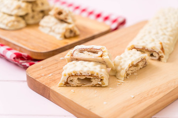 white chocolate with caramel and cereal crispy bar