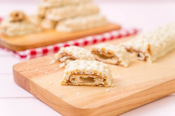 white chocolate with caramel and cereal crispy bar