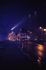 Little city at night in the winter
