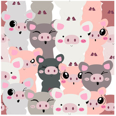 Pattern seamless cute baby pig blue grey pastel cartoon background pattern vector hand draw doodle comic art illustration
