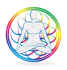 Colorful chakra meditating man, vector