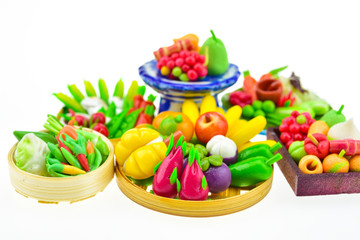 Fruits and vegetables make a small imitation.