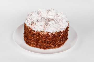 Cake on a white background with tenderloin