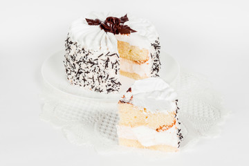 Cake on a white background with tenderloin