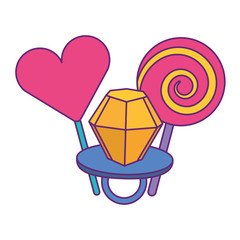 lollipops and ring diamond cartoon image vector illustration
