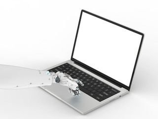 robot working with laptop