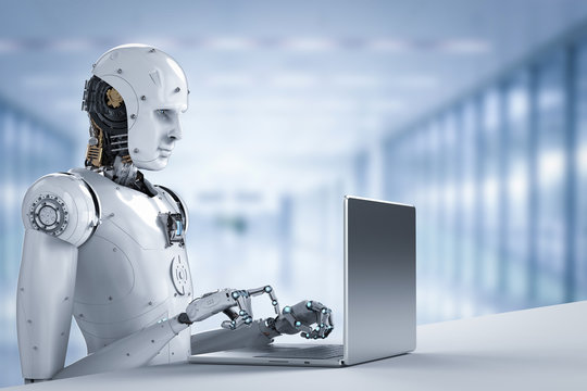 robot work on laptop