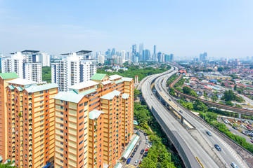 Fototapeta na wymiar aerial view of modern residential buildings and elevated road
