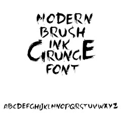 Handdrawn dry brush font. Modern brush lettering. Grunge style alphabet. Vector illustration.