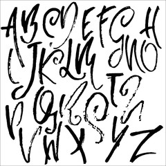 Handdrawn dry brush font. Modern brush lettering. Grunge style alphabet. Vector illustration.