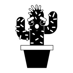 cartoon potted cactus kawaii character vector illustration pictogram design