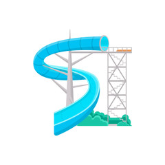 Blue aquapark water slide icon. Outdoor family beach vacation, children water attractions vector illustration. Wonderful summertime, funny relax and activity.