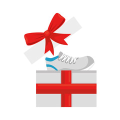 giftbox with sport shoe tennis vector illustration design