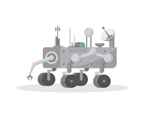 Robotic mars rover with hand manipulator icon. Space autonomous vehicle for planet exploration and cosmic colonization vector illustration in flat style.