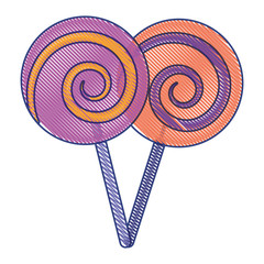two lollipop round spiral sweet with stick vector illustration draw design