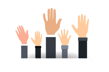 Raised hands volunteering vector concept. Voting rising hands vector concept in flat style