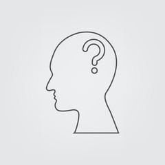 Head with question mark vector icon. simple line vector illustration.