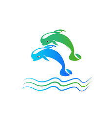 Synchronized jumping dolphins vector