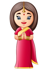 Cartoon indian woman wearing traditional costumes