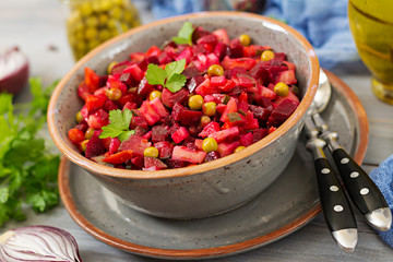 Beet Salad - Vinaigrette. Vegan cuisine. Dietary menu.