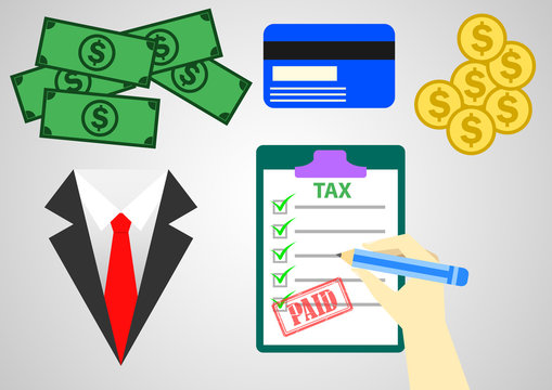 Paid taxes illustration. income sallary tax report. background