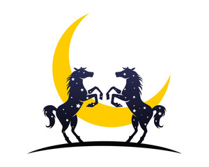crescent moon night horses stallion mustang mare ranch image