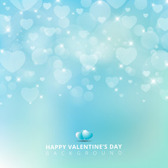 Happy valentines day with shining heart bokeh on blue background. Vector illustration.