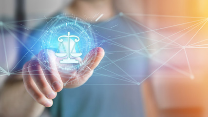 Justice balance icon on a futuristic interface