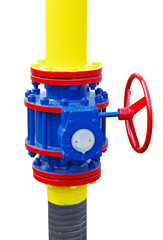 metal pipe with valve on a white