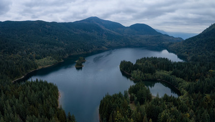 Fototapeta na wymiar Hicks Lake Aerial Panorama. Taken East of Vancouver, British Columbia, Canada.