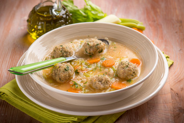 soup with meat balls, selective focus