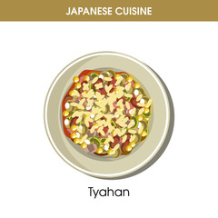 Nutritious oriental Tyahan on plate from Japanese cuisine