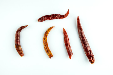 Dried chili on white background