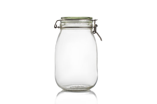 Empty liter glass jar isolated on white
