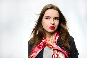 beautiful girl in jacket with handkerchief