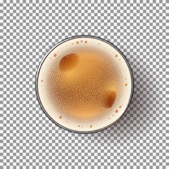 Beer Glass Isolated on Transparent Backdrop. Top view on Realistic Alcohol Drink. Vector Illustration.