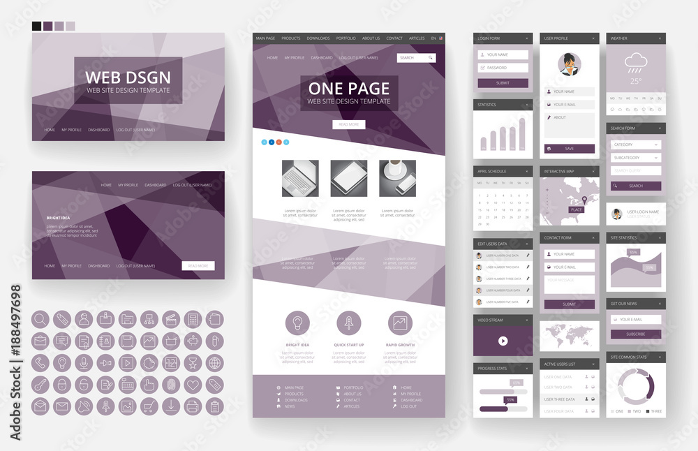 Wall mural website design template and interface elements