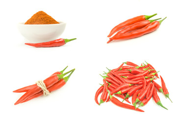 Collage of spur pepper close-up isolated on white background