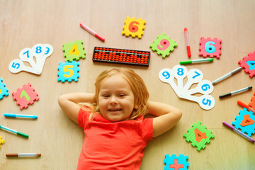 little girl learning numbers, mental arithmetic, abacus calculation