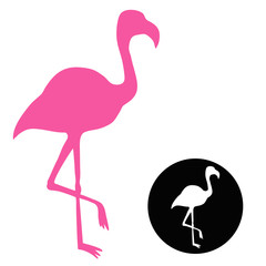 Vector silhouette pink flamingo . 