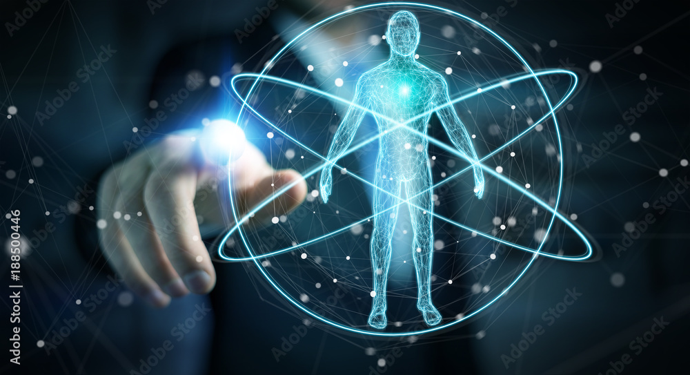 Fototapete businessman using digital x-ray human body scan interface 3d rendering