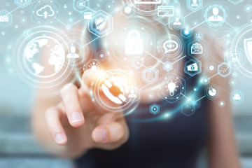 Businesswoman protecting her data personal information 3D rendering