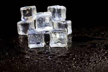 ice cubes on black background.