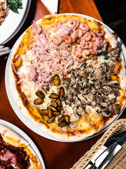 Homemade pizza with seafood