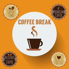 Coffee Time Stamp Set and a Cup of Coffee Icon. Vector, illustration eps10