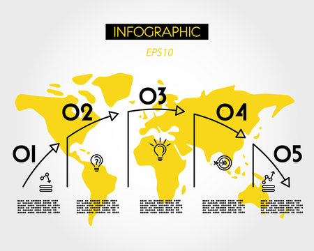 yellow infographic map with arc from arrows