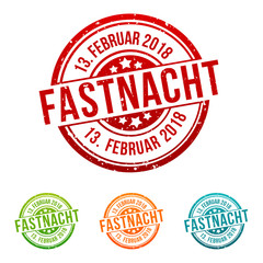 Fastnacht 2018 - Karneval im Februar - Siegel in verschiedenen Farben.