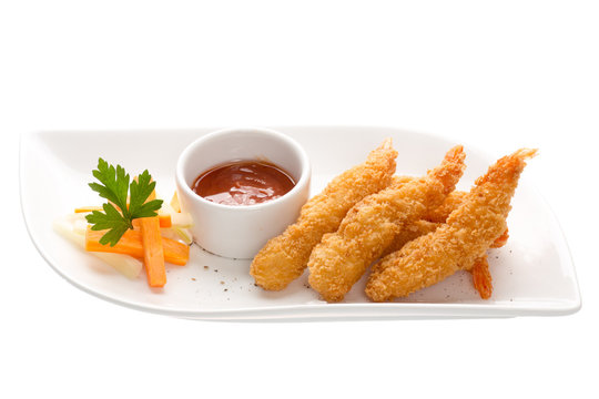 Shrimp in batter with vegetables isolated