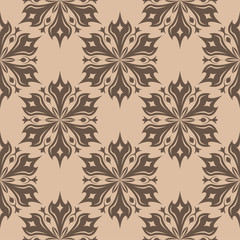 Fototapeta premium Brown floral seamless pattern on beige background